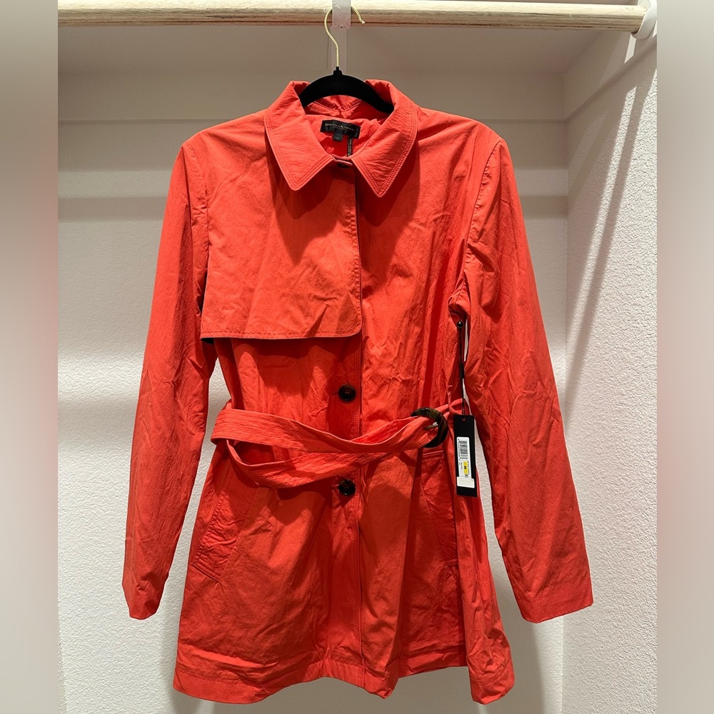 Donna Karan Womens Poppy Red Pockets Belted Button Short Trench Coat NWT